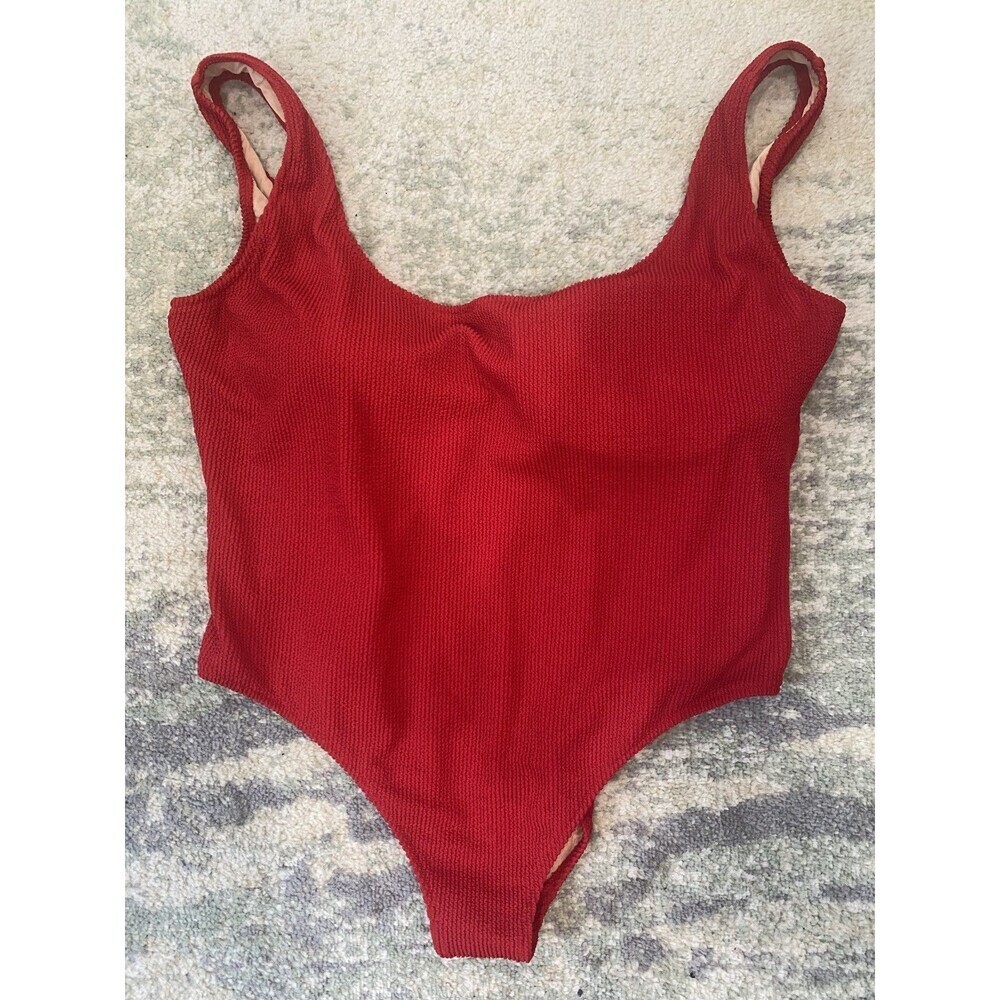 J Crew Size 24 Red Scrunchie Classic Scoopneck One Piece Swimsuit Padded Classic